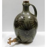 A hand painted stoneware wine flagon 15in tall