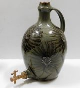 A hand painted stoneware wine flagon 15in tall