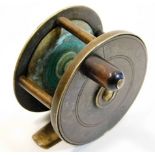 An Allcocks brass fishing reel 2.735in wide