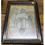 A framed picture of Treworgey clock tower by Alfre