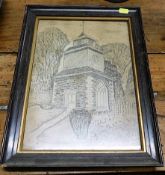 A framed picture of Treworgey clock tower by Alfre