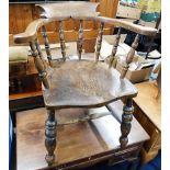A c.1840 elm smokers bow chair. Provenance: From G