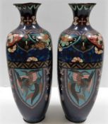 A pair of c.1900 Japanese cloisonne vases, some fa