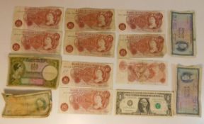 A selection of various bank notes, mostly used