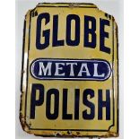 A small globe metal polish enamel sign 7.125in hig