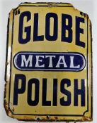 A small globe metal polish enamel sign 7.125in hig