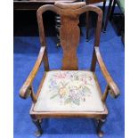 An 18thC. country Chippendale oak carver chair. Pr