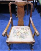 An 18thC. country Chippendale oak carver chair. Pr