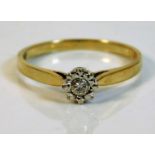 A 9ct gold ring set with 0.1ct diamond 1.3g size Q