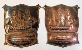 Two copper Admiral Nelson related plaques 6.25in h