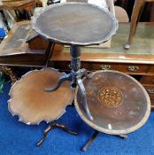 Three 19thC. wine tables, one with inlaid top