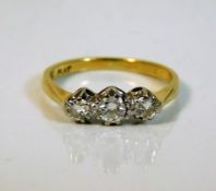 An antique 18ct gold diamond trilogy ring 0.33ct 2.5g size L