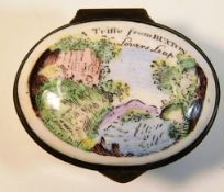 An antique enamel patch box featuring Lovers Leap