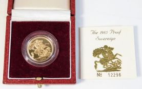 A 1985 Royal Mint boxed & cased QEII full gold pro