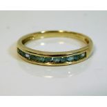 A 9ct gold ring set with aqua coloured stones 2.1g