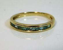 A 9ct gold ring set with aqua coloured stones 2.1g