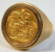 A 9ct gold mounted 1906 Edward VII full gold sover