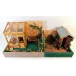 A dolls house model conservatory & garden includin