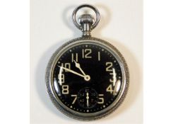 A British 1942 military issue steel WW2 pocket watch, runs when wound