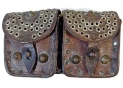 A double antique leather ammo pouch