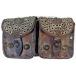 A double antique leather ammo pouch