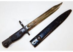 A British Lee-Enfield No.5 bayonet with scabbard.