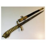 A British Officers Naval short sword with brass fi