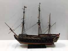 A hand built sail ship HMS Lydia 33in long x 26in