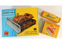 Three empty vintage diecast toy vehicle boxes: Tra