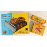 Three empty vintage diecast toy vehicle boxes: Tra