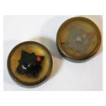 Two "button" compasses 9/16 inch. Provenance: Subm