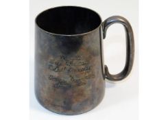 A silver plated Mappin & Webb tankard inscribed: P