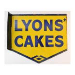A vintage Lyons' Cakes double sided enamel adverti