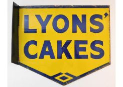 A vintage Lyons' Cakes double sided enamel adverti