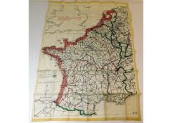 A WW2 silk escape map of France. Provenance: Submi