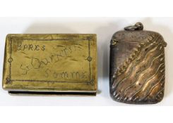 A brass trench art vesta case Ypres & Somme - "F.K