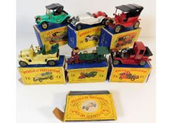 Six boxed Matchbox diecast toy vehicles & one empt