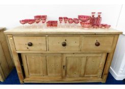 A Victorian pine farmhouse sideboard with three deep drawers & cupboard under 63in wide x 37in high