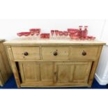 A Victorian pine farmhouse sideboard with three deep drawers & cupboard under 63in wide x 37in high