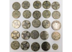 A quantity of pre-1947 white metal coinage 270.3g