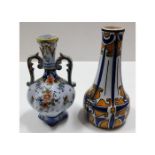 One French faience vase 7.5in, and one lamp base 8in