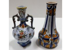 One French faience vase 7.5in, and one lamp base 8in