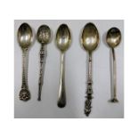 Five silver & white metal spoons 63.1g