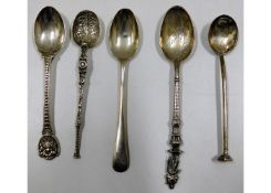 Five silver & white metal spoons 63.1g