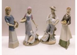 Four Lladro style figures, tallest 11in