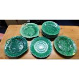 A quantity of ten majolica leaf plates including W