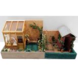 A dolls house model conservatory & garden includin