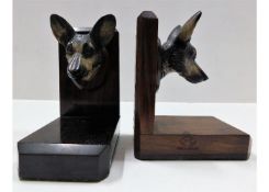 A pair of rosewood German Shepherd bookends 5.5in