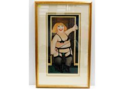 A framed Beryl Cook print, Anyone For A Whipping 2