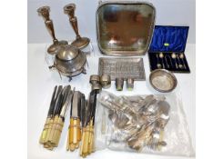 A boxed silver spoon & sugar nip set, lacking spoo